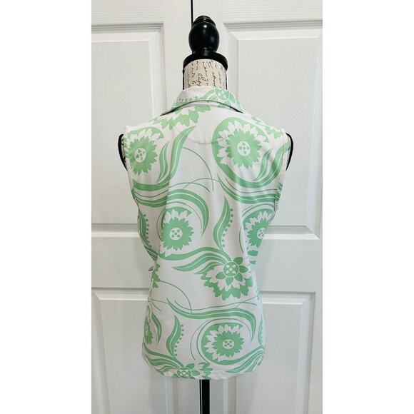IZOD GOLF Green White Collared Sleeveless V-Neck Stretch Golf Top Size Medium - Picture 4 of 5